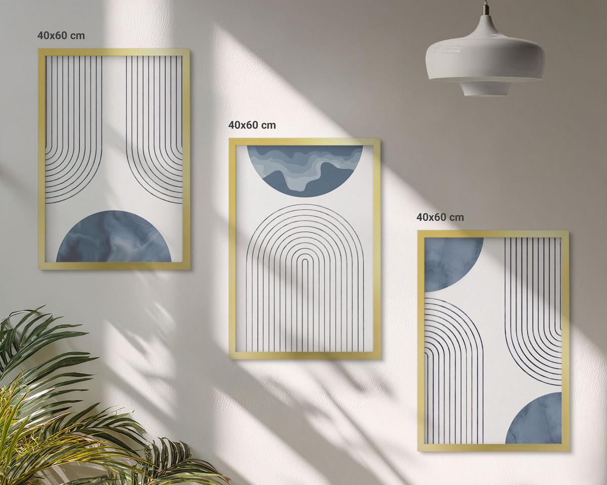 BILDER SET 3er Set - 40x60 cm Goldrahmen - Abstrakte blaue Muster - Goldfarben, Kunststoff (40/60cm) - TULUP