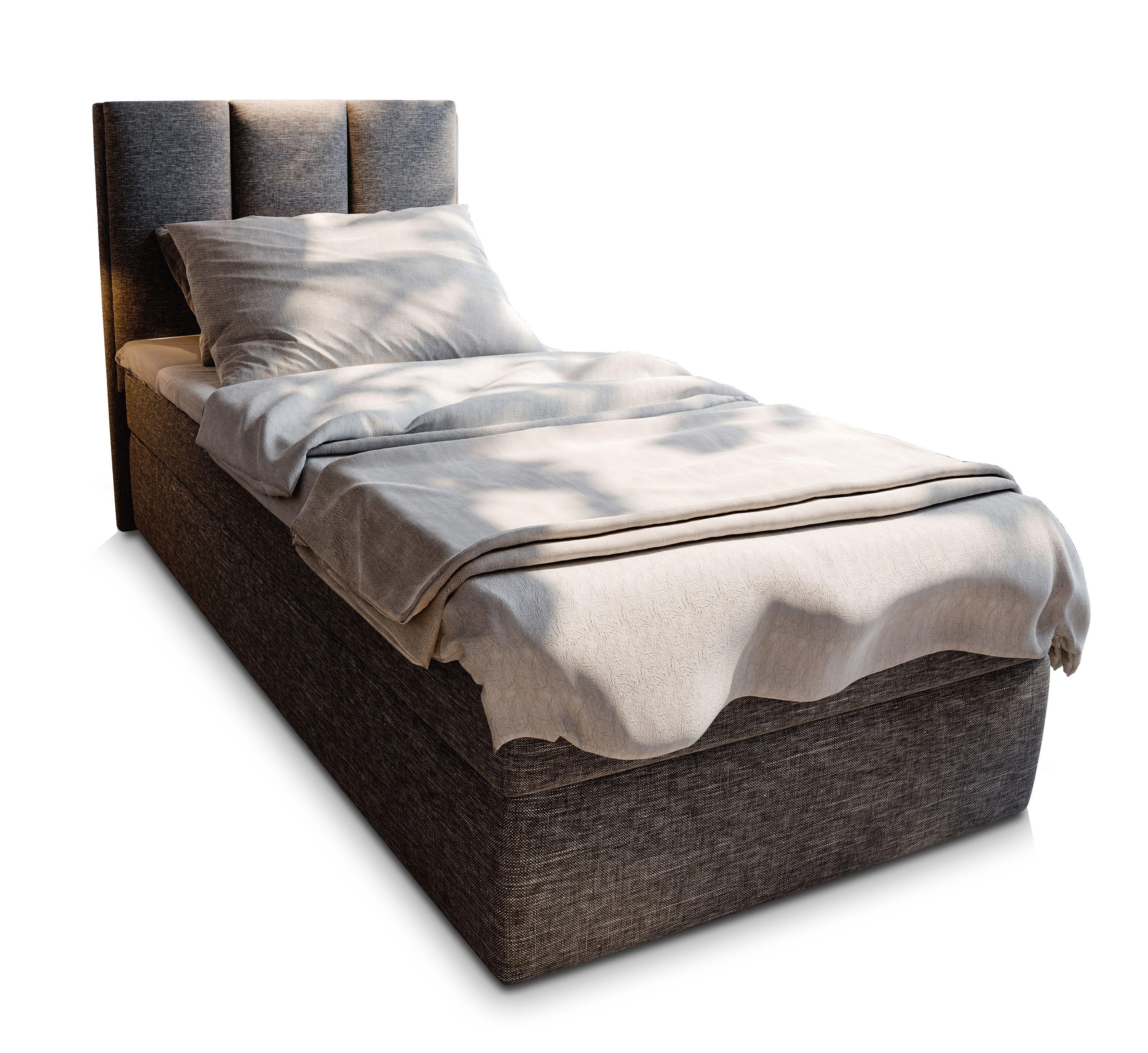 BOXBETT MERIL 100 100x200 cm mit Matratze und Topper - Grau - Grau, Holz (100/200cm) - MASSENO