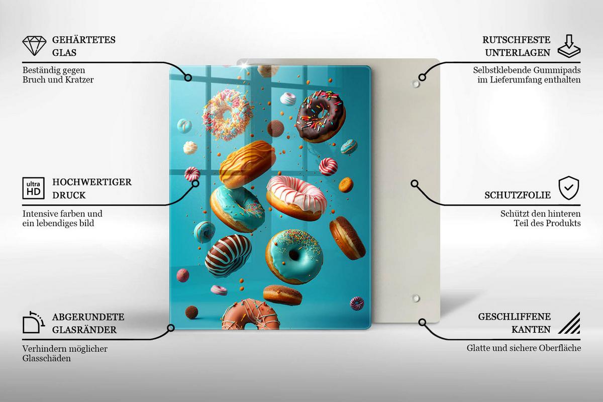 GLASPLATTE 40x52 cm Bunte Donuts - Orange, Glas (40/52cm) - Wallfluent