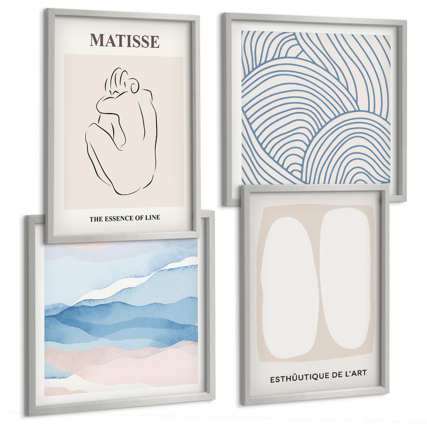 BILDER SET 4er Set - 50x50 cm & 40x60 cm Silberner Rahmen - Matisses abstrakte Formen - Silberfarben, Kunststoff (50/50cm) - TULUP