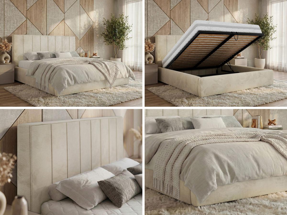 POLSTERBETT TENARDO CLASSIC 180/200 - Beige Velvet - ohne Matratze - Beige/Schwarz, Kunststoff/Textil (180/200cm) - MKS