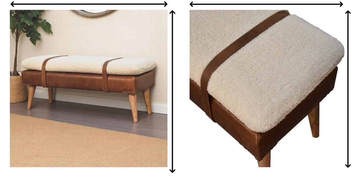 SITZBANK Bouclé-Leder Gepolstert, Nordische Beine Beige und Braun - Messingfarben/Braun, Holz/Metall (90/40/35cm) - Artisan Furniture