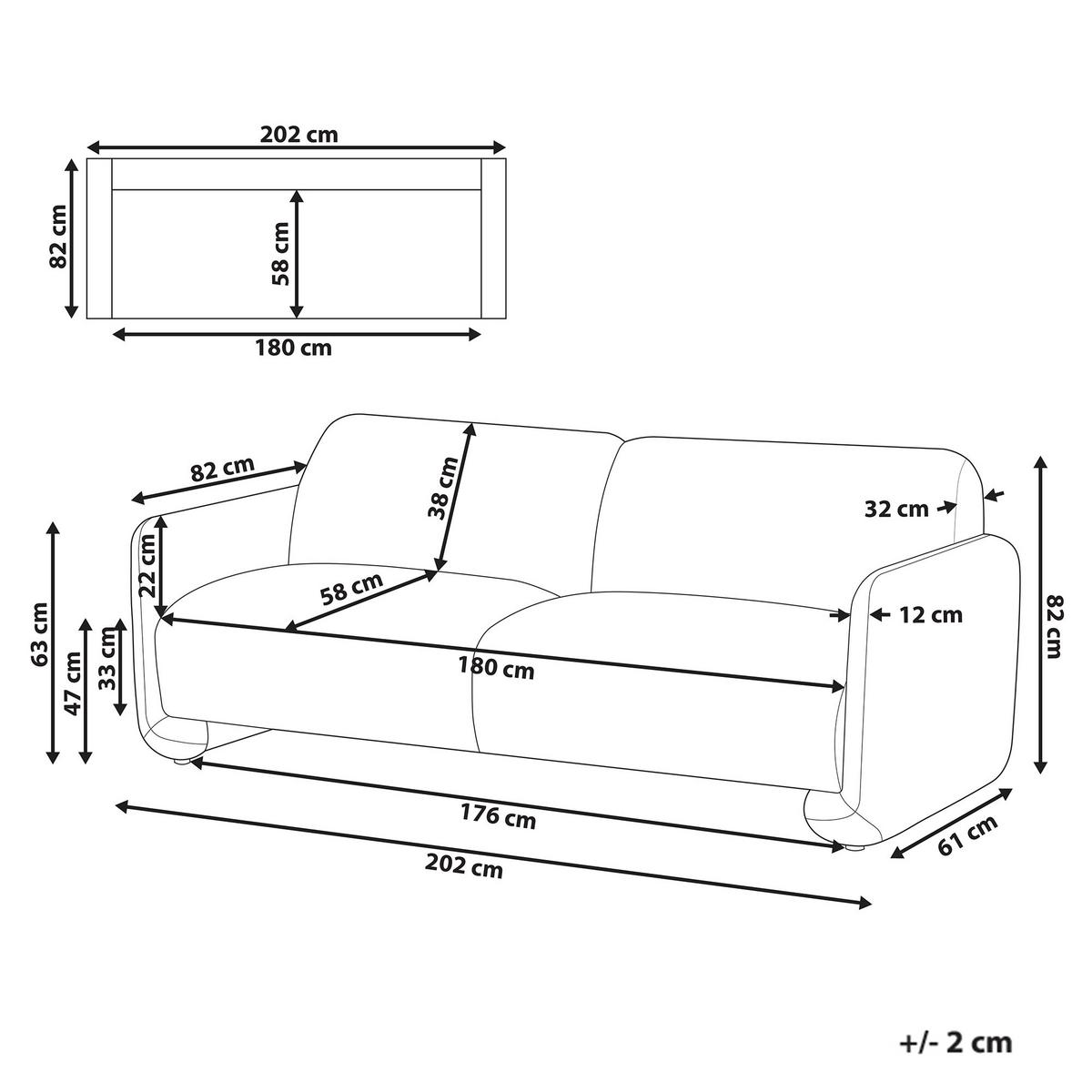3-SITZER-SOFA Stoff Grau Saland - Grau, Textil (202/82/82cm) - Beliani