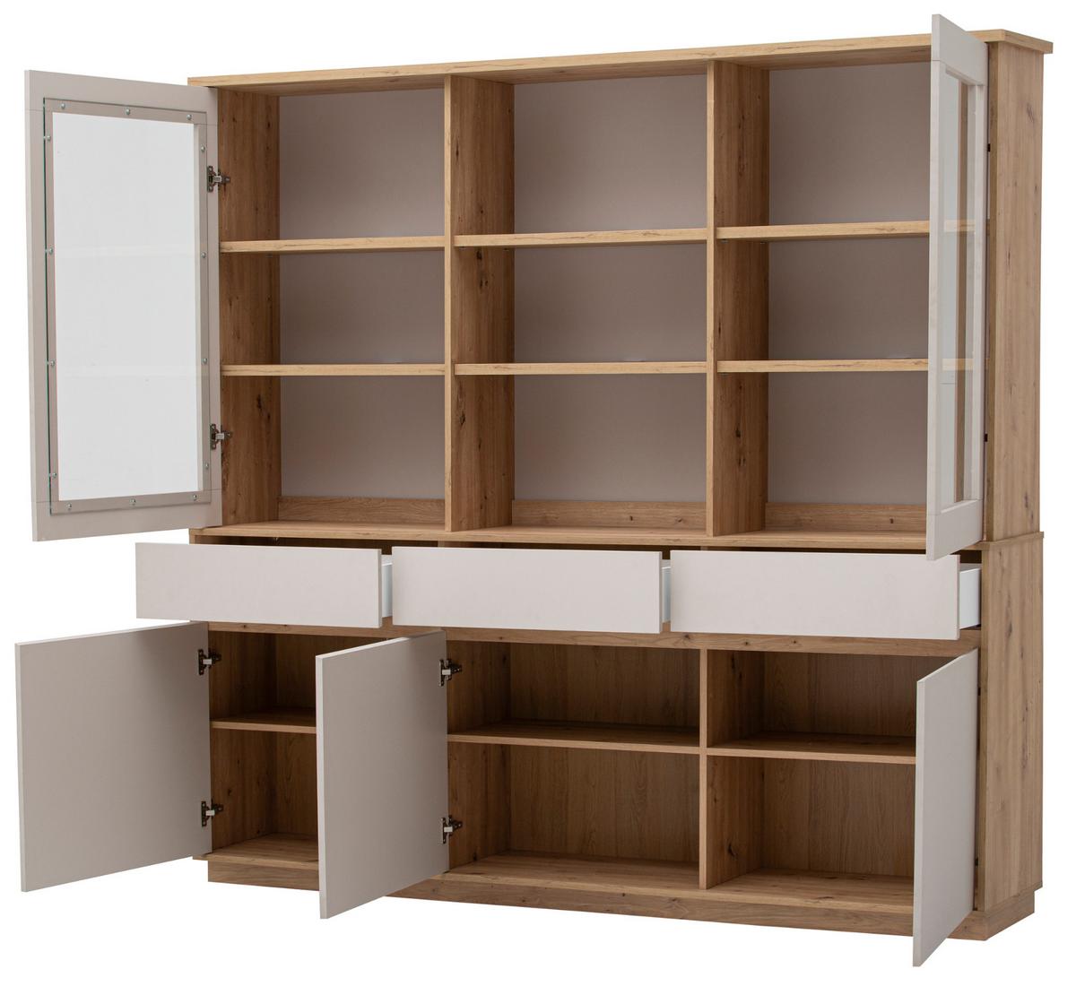 BUFFET Kaschmir, Eiche Artisan 202 x 199 cm, Vitrinenschrank mit Soft-Close - Kaschmir/Eiche Artisan, Glas/Holzwerkstoff (202/199/40cm) - Furn.Design