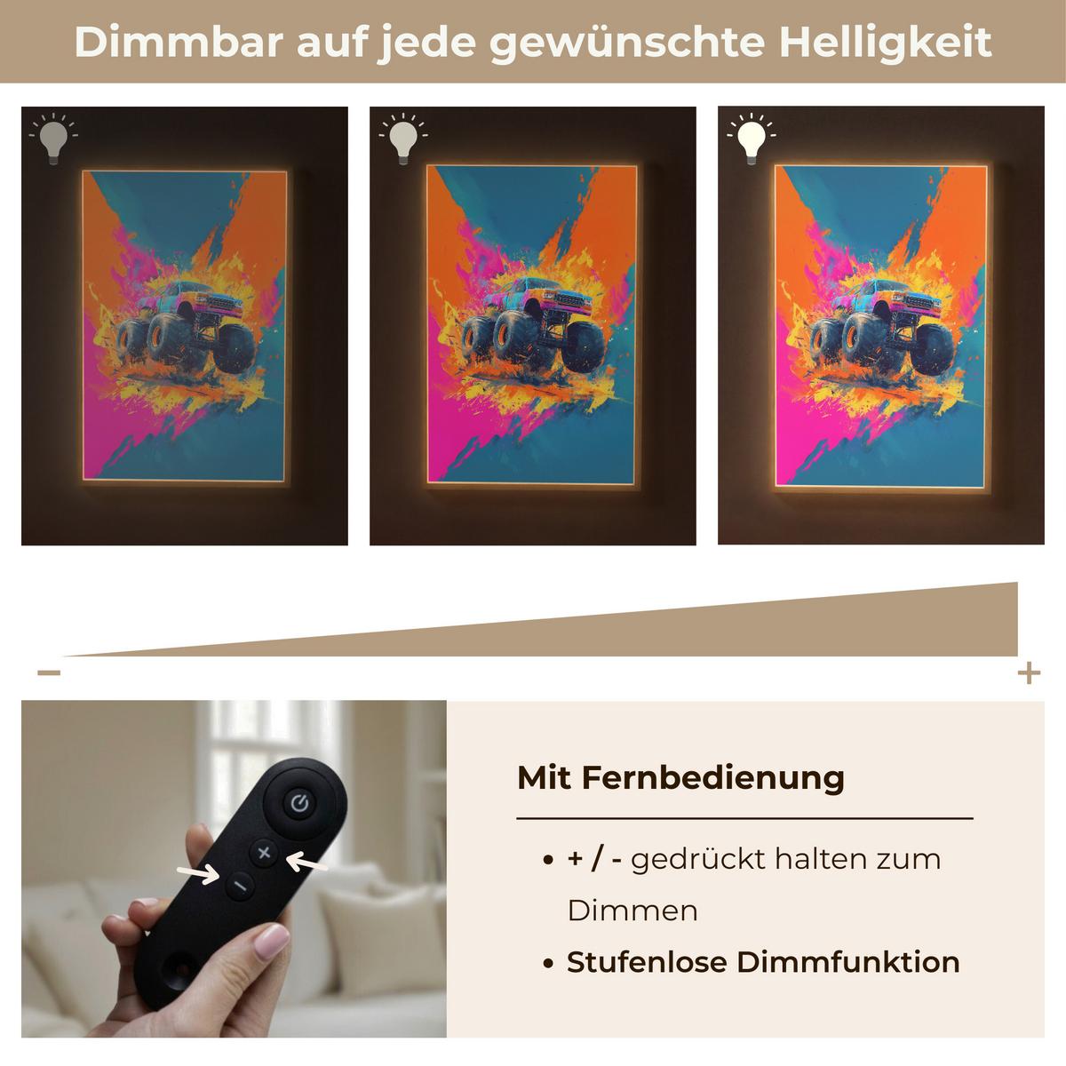 NACHTTISCHLAMPE MIT AKKU Monstertruck - Abstrakt - Farbspritzer - Farbenfroh 60x90 cm - Pink, Holzwerkstoff (8/60/90cm) - OnlyWow