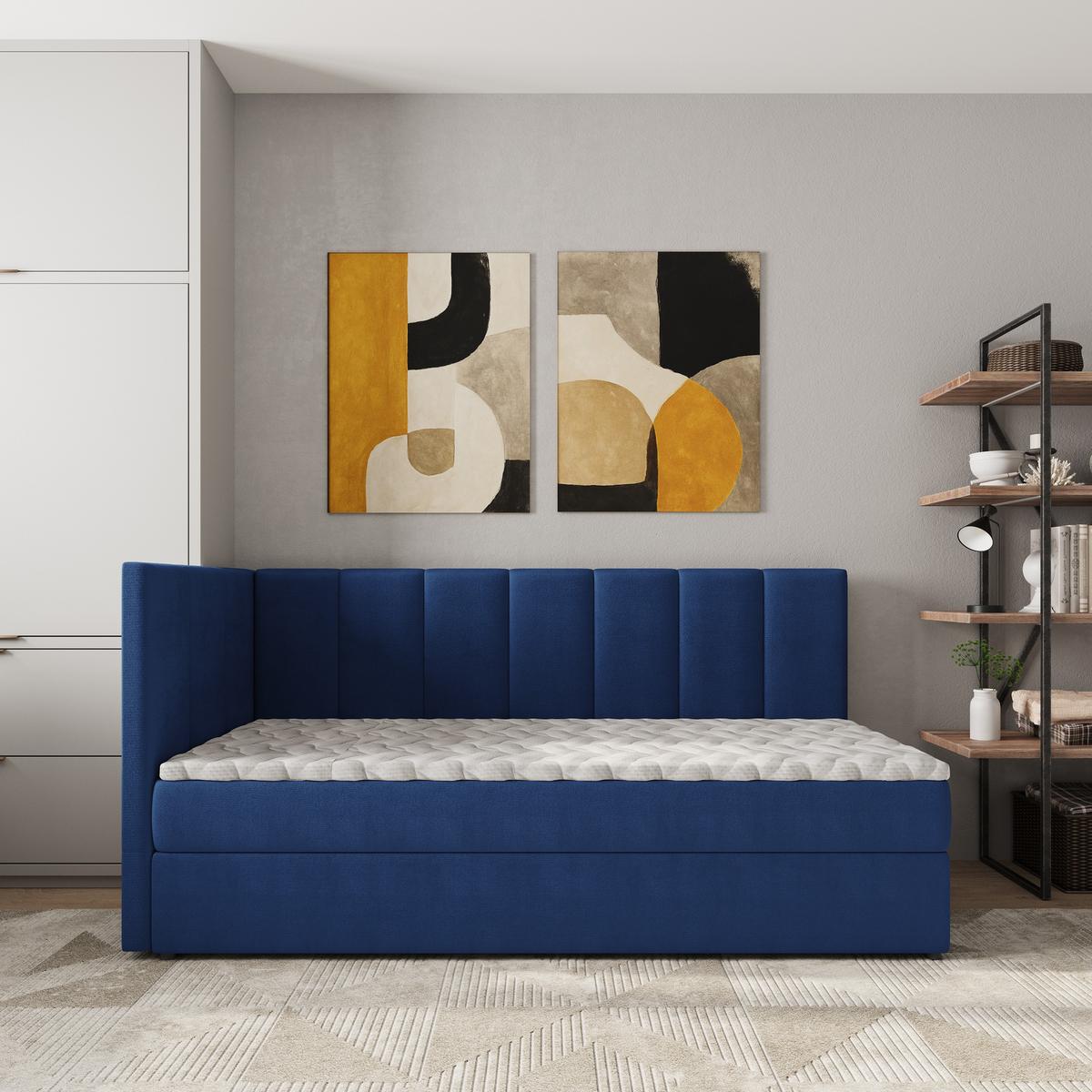BOXBETT BEVE 90x200 cm mit Matratze und Topper, H2+H3 - Blau - Blau, Holz (90/200cm) - MASSENO