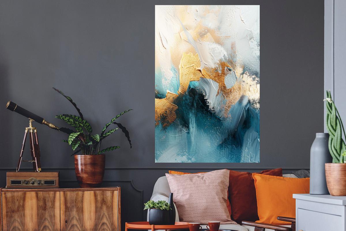 WANDTATTOO Abstrakt - Kunst - Gold - Blau Wandaufkleber 80x120 cm - Petrol, Kunststoff (80/120/0.1cm) - MuchoWow