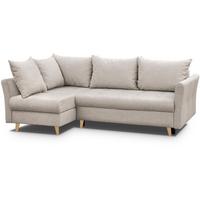 ECKSCHLAFSOFA Neron mit 2 Bettkasten und Beine in Buchefarbe, Beige, links - Beige/Buchefarben, Textil (233/148cm) - Beautysofa