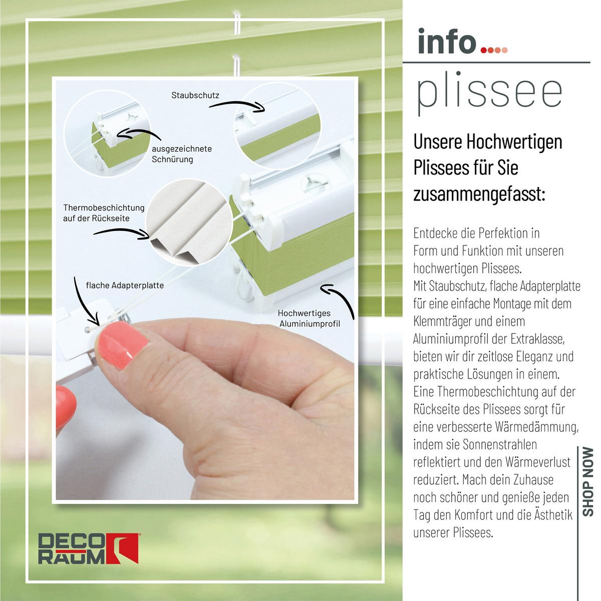 PLISSEE Thermo Basic 70 x 150cm Klemmfix ohne Bohren - Grün, Textil (70/150cm) - Deco-Raum