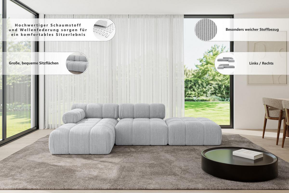 ECKSOFA modulares Sofa Lizur-L1 - 285x160x70 cm Beige Bouclé - Beige, Holzwerkstoff/Textil (285/160cm) - ALTDECOR