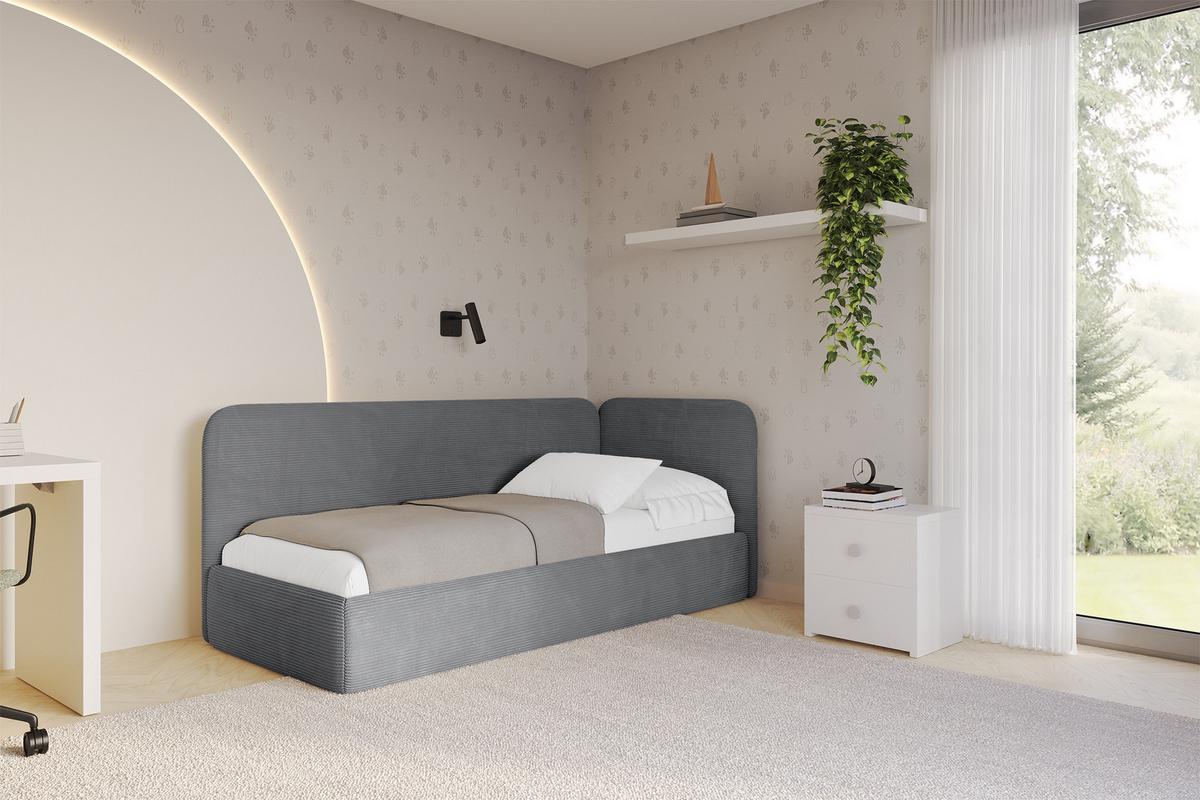 EINZELLBETT Jugendbett mit Bettkasten und Matratze H3/H4, Links - ELSY 80x200 Dunkelgrau - Graphitfarben, Holzwerkstoff/Textil (80/200cm) - ALTDECOR