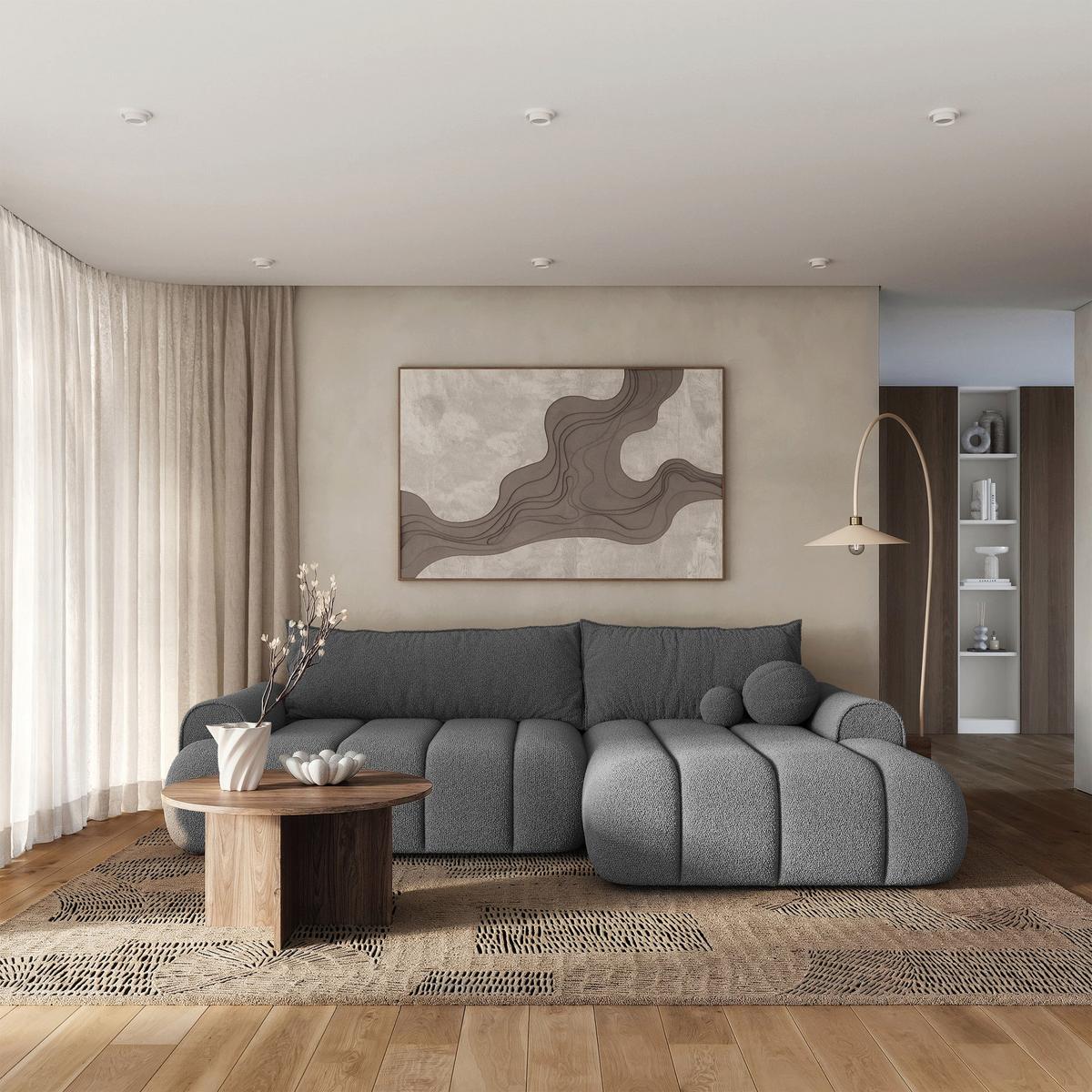 ECKSOFA Dandelino Grau mit Bouclé-Bezug, rechts - Schwarz/Grau, Kunststoff/Textil (172/271cm) - Selsey