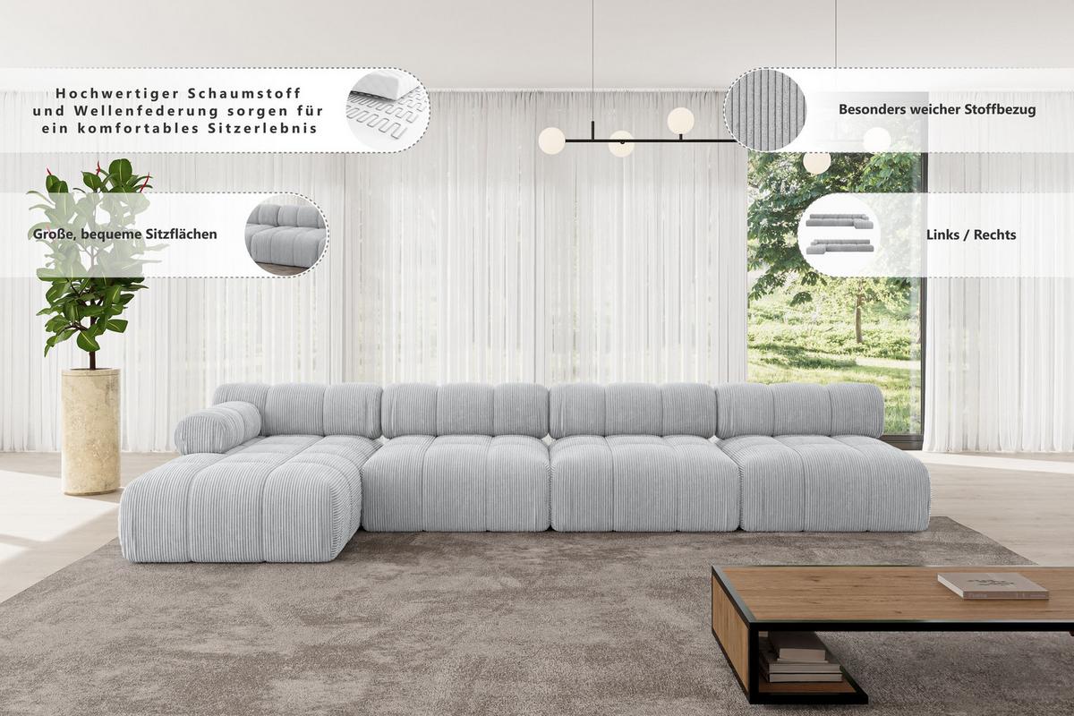 ECKSOFA modulares Sofa Razon-L3 - 380x160x70 cm Beige Bouclé - Beige, Holzwerkstoff/Textil (380/160cm) - ALTDECOR