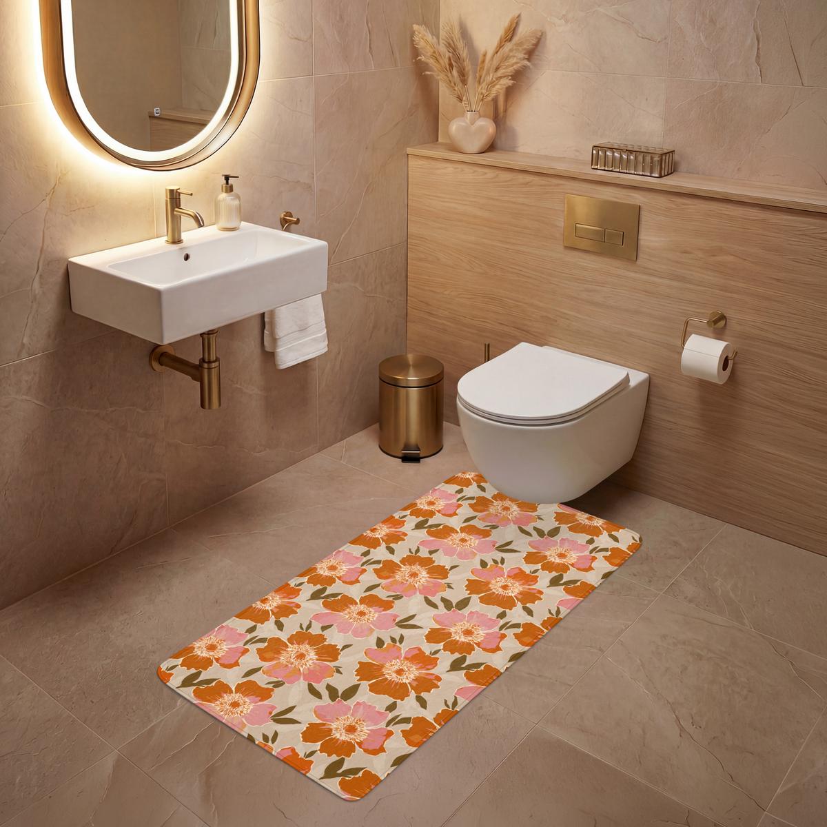 WC-VORLEGER Blumen - Motiv - Retro Toilettenvorleger 60x120 cm - Multicolor, Textil (60/1cm) - OnlyWow