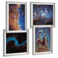 BILDER SET 4er Set - 50x50 cm & 40x60 cm Silberner Rahmen - Weltraumlandschaften von Galaxien - Silberfarben, Kunststoff (50/50cm) - TULUP