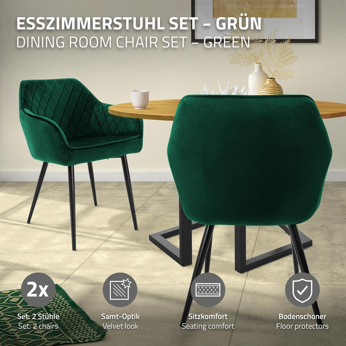 ESSZIMMERSTUHL 4er Set Dunkelgrün Samt - Dunkelgrün/Schwarz, Textil/Metall (60/80/63cm) - ML-DESIGN