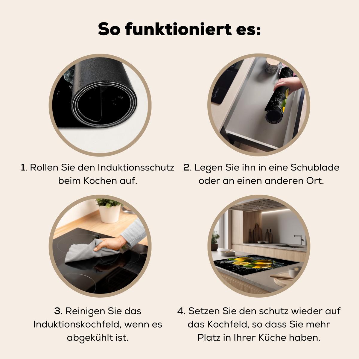 HERDABDECKPLATTE Zitrone - Obst - Gelb - Schwarz Induktionsmatte 78x78 cm - Gelb, Kunststoff (78/78/0.2cm) - MuchoWow