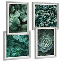 BILDER SET 4er Set - 50x50 cm & 40x60 cm Silberner Rahmen - Grüne Blätter von eleganten Sukkulenten - Silberfarben, Kunststoff (50/50cm) - TULUP