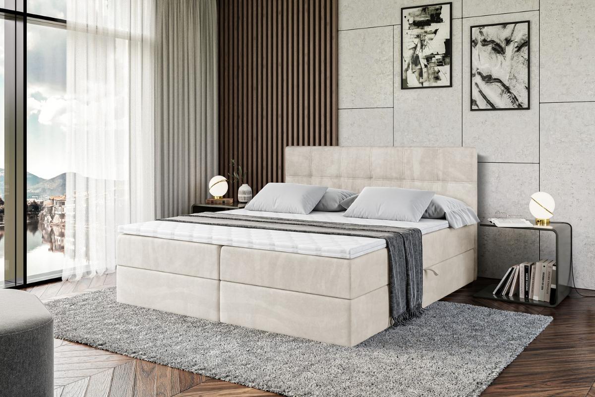 BOXBETT mit Matratze H4 und Lattenrost - MARCE - 120 x 200 cm - Beige - Creme, Holzwerkstoff (120/200cm) - ALTDECOR