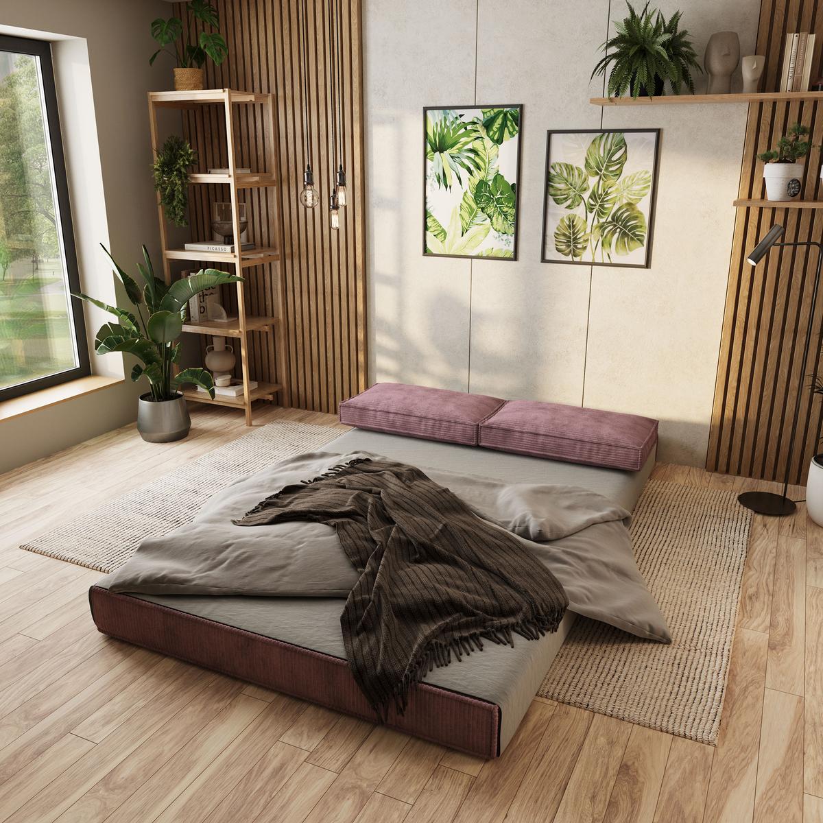 ECKSOFA ANKO modulares Boneless Sofa mit Schlaffunktion Lila Cordstoff - Lila, Textil (270/160cm) - MASSENO