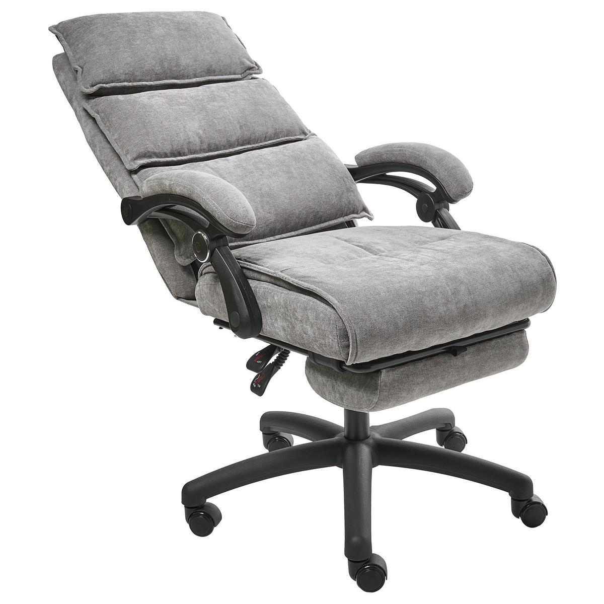CHEFSESSEL mit Fußstütze Chenillegewebe Grau Eaton - Grau, Textil (50/114/66cm) - Beliani