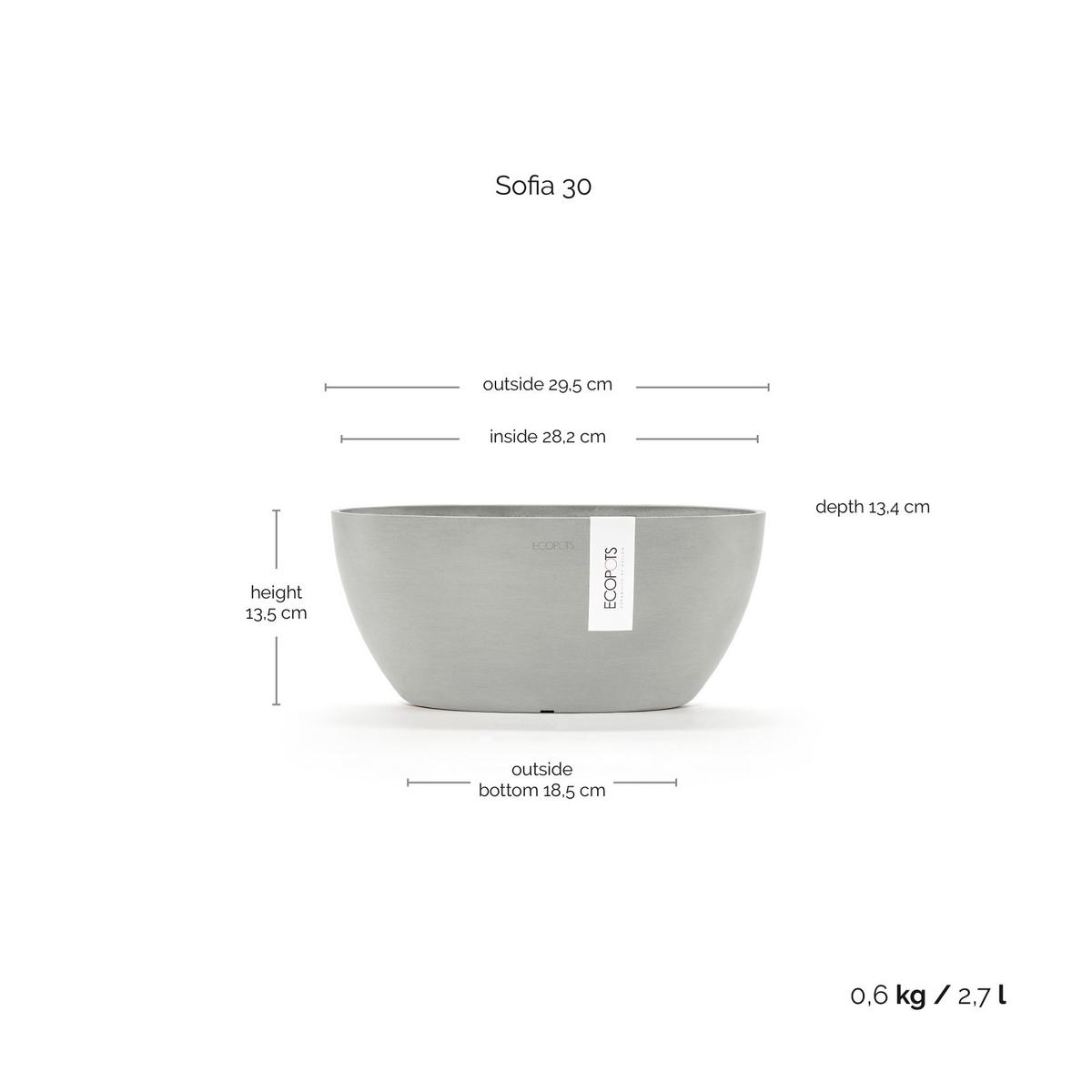 BLUMENTOPF Sofia 29,5/13,5 cm Hellgrau - Hellgrau, Kunststoff (29.5/13.5cm) - Ecopots