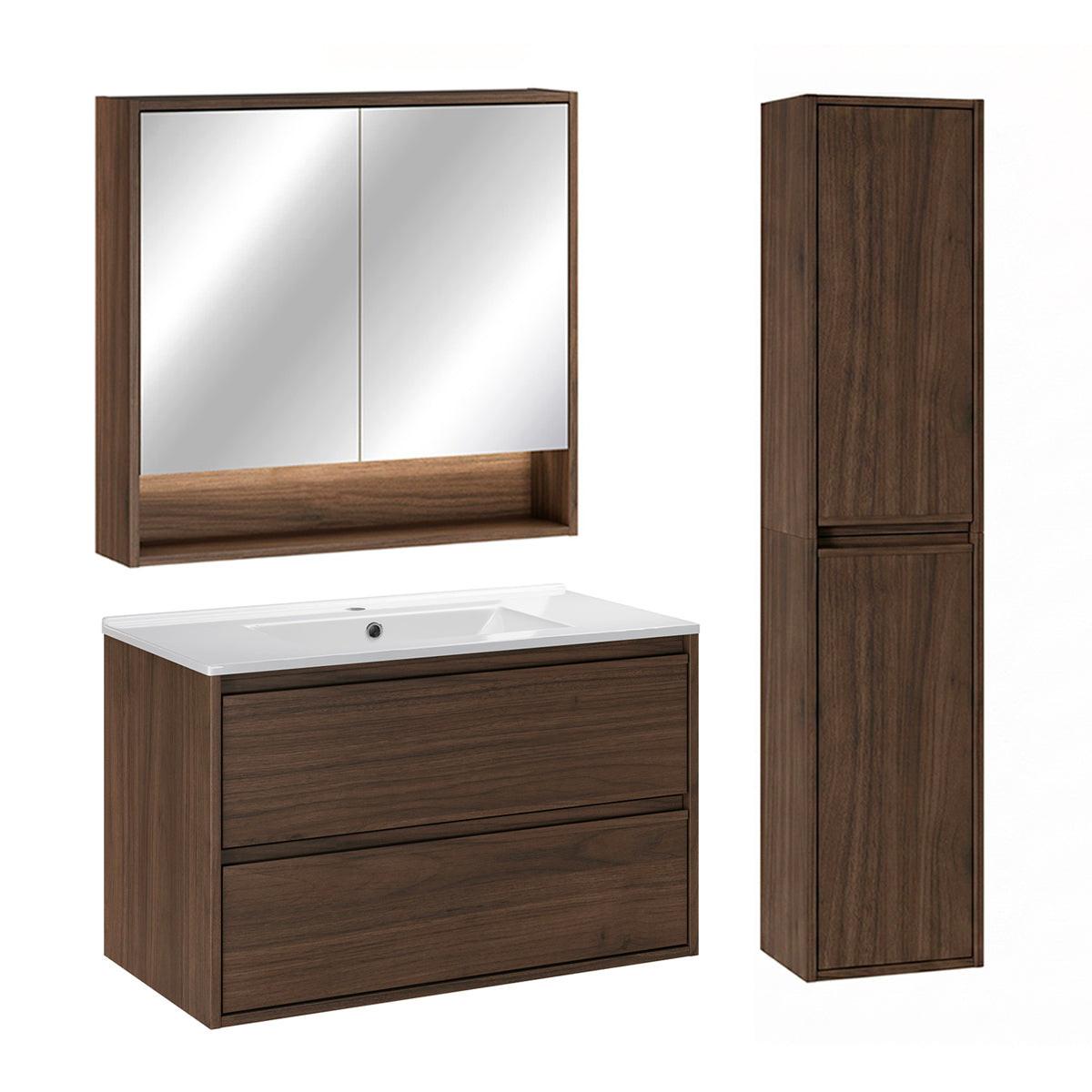 BADMÖBEL 81cm Edmé 2er-Set Dunkles Holz - Braun, Holzwerkstoff (81/52/46cm) - Petits-meubles
