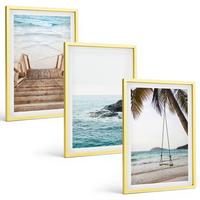 BILDER SET 3er Set - 40x60 cm Goldrahmen - Treppe Strand Meer Schaukel - Goldfarben, Kunststoff (40/60cm) - TULUP