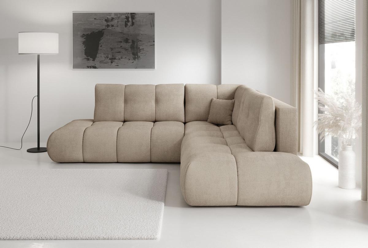ECKSOFA DUCA II R-S Grau Chenille mit Schlaffunktion - Sandfarben, Holz (266.5/266.5cm) - MASSENO