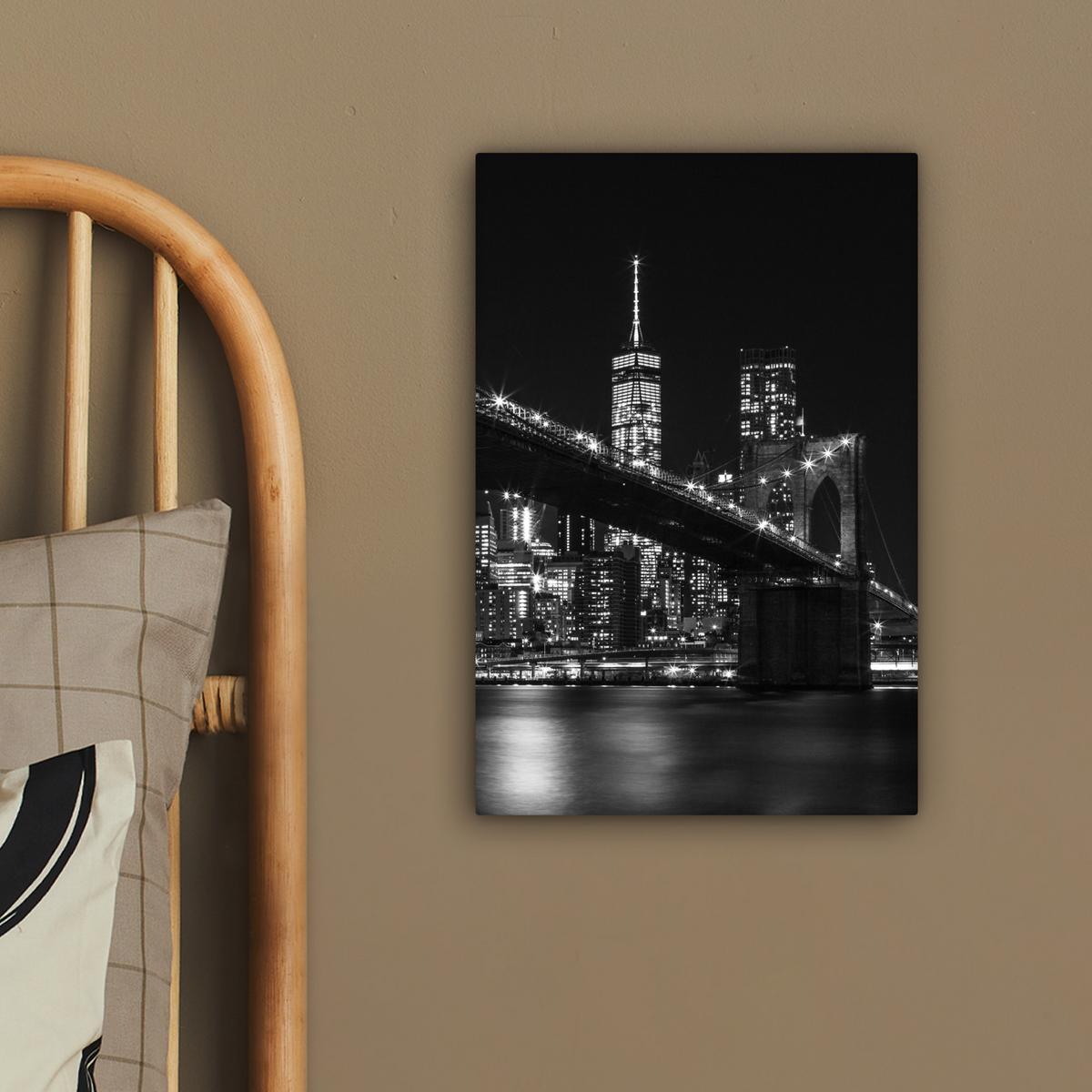 LEINWANDBILD New York - Brooklyn - Brücke Deko Wohnzimmer 20x30 cm - Schwarz, Textil (20/30cm) - MuchoWow