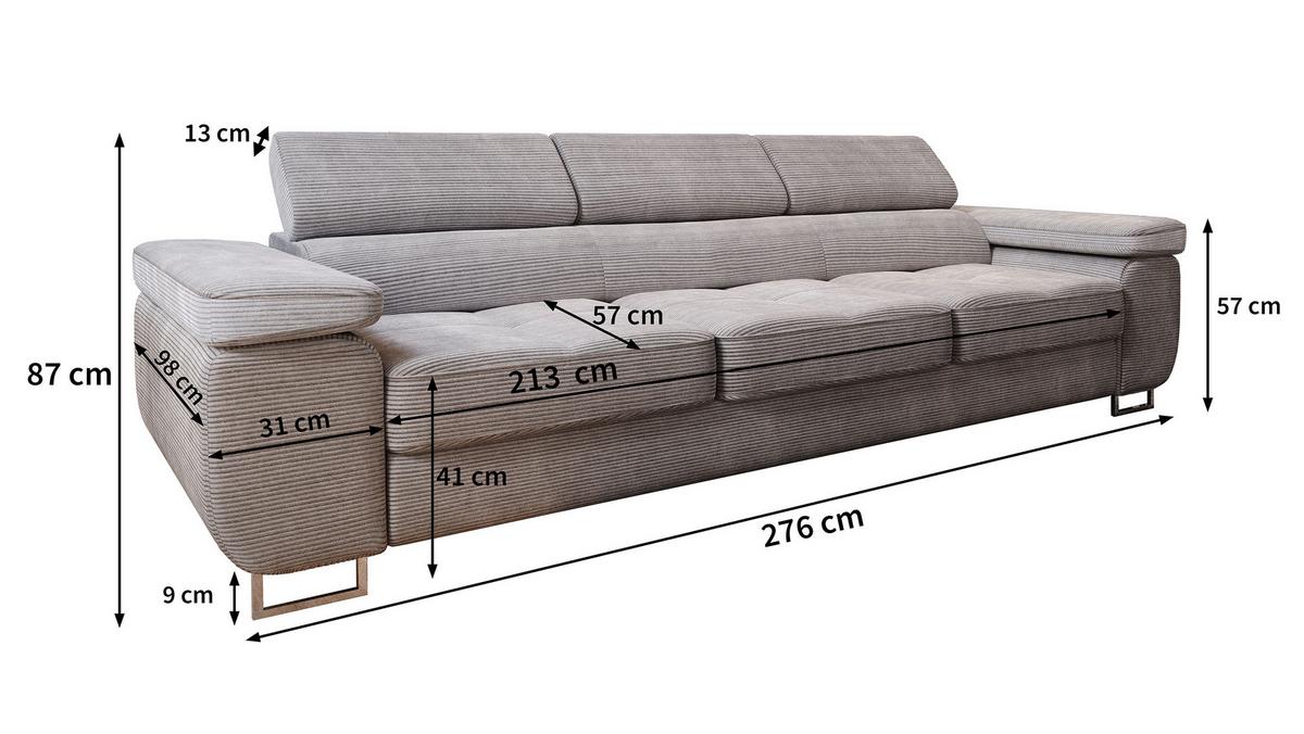 BETTSOFA MOSINE Grau Kordstoff mit Schlaffunktion - Grau, Textil (281/87/98cm) - MASSENO