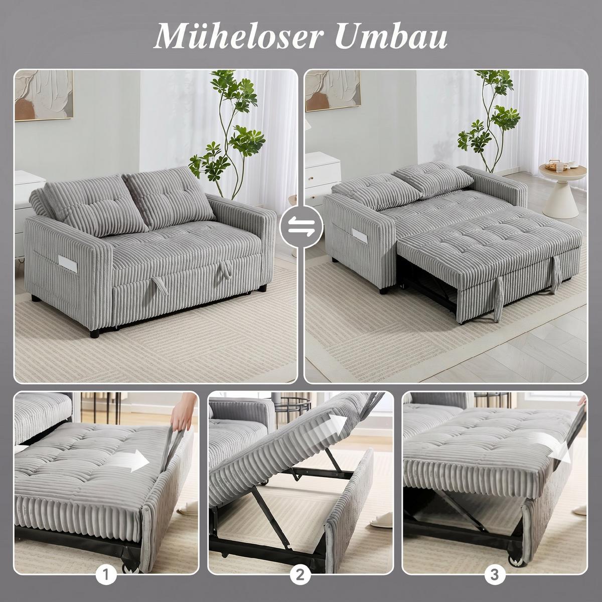 SCHLAFSOFA Polyester Stahl Hellgrau - Hellgrau/Schwarz, Holz/Kunststoff (90/91/157cm) - HOMCOM