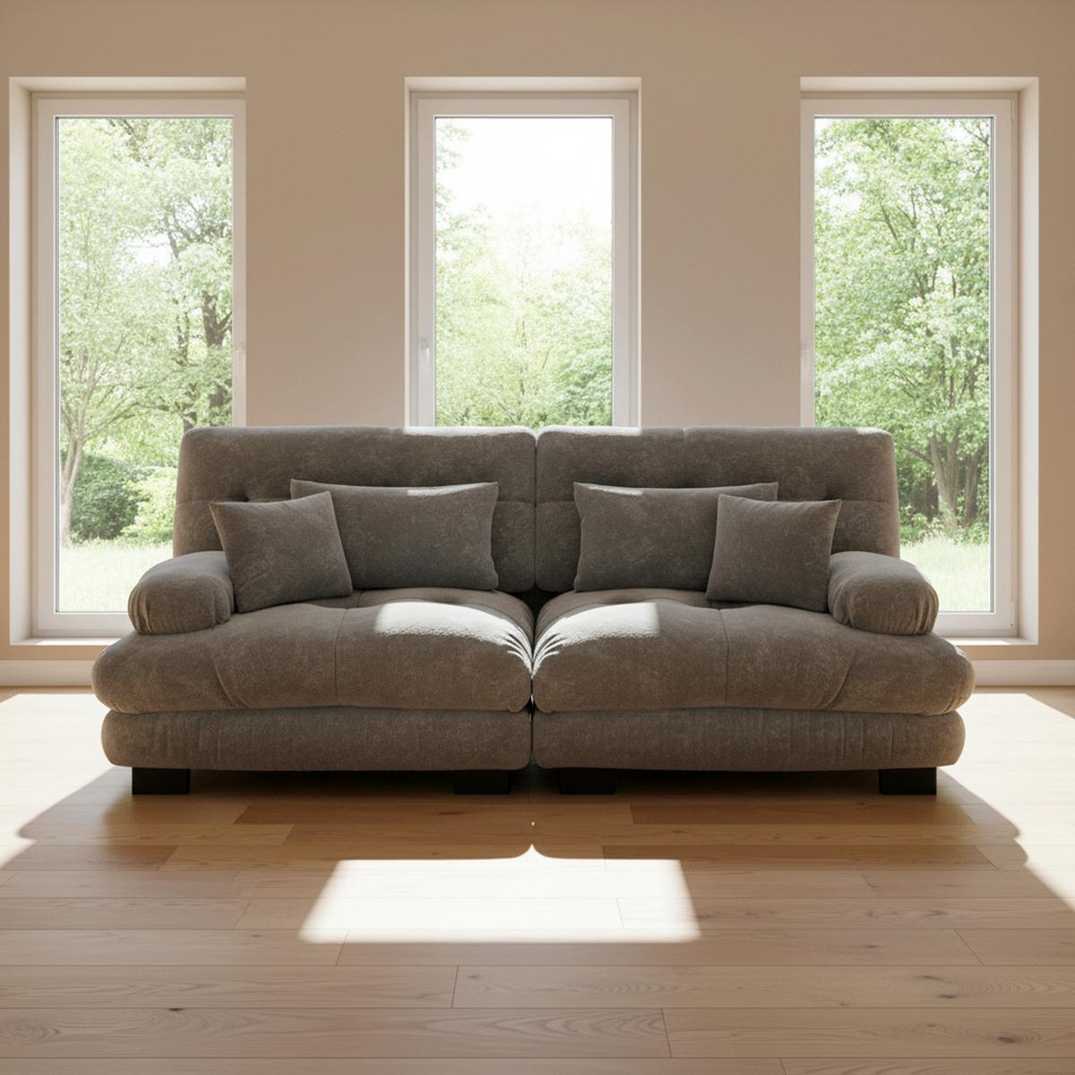 2-SITZER-SOFA aus chenille wolken-design & massivholzrahmen - Hellgrau, Textil (77/81/220cm) - Urban Meuble