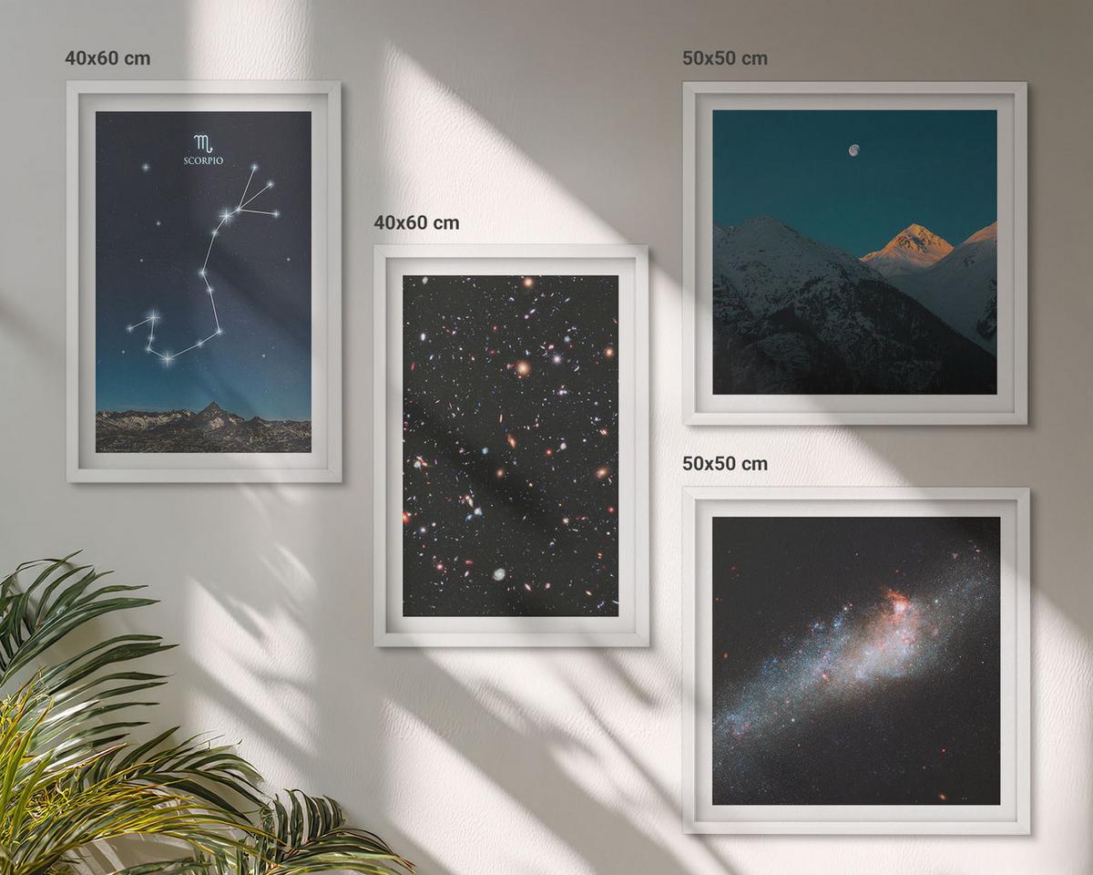 BILDER SET 4er Set - 50x50 cm & 40x60 cm Weißer Rahmen - Weltraumlandschaften von Galaxien - Weiß, Kunststoff (50/50cm) - TULUP