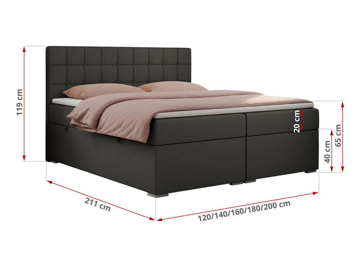 BOXBETT CARMEN 200/200 Dunkelgrau Kunstleder - H3 - Dunkelgrau, Holz/Textil (200/200cm) - MKS