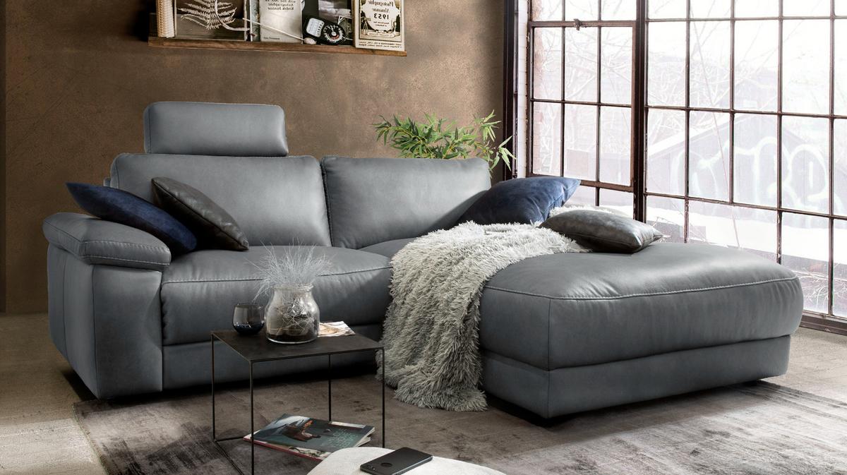 ECKSOFA MOTORISCHER RELAXFUNKTION LOLA Grau Leder Relaxfunktion - Schwarz/Grau, Leder (233/178cm) - KAWOLA