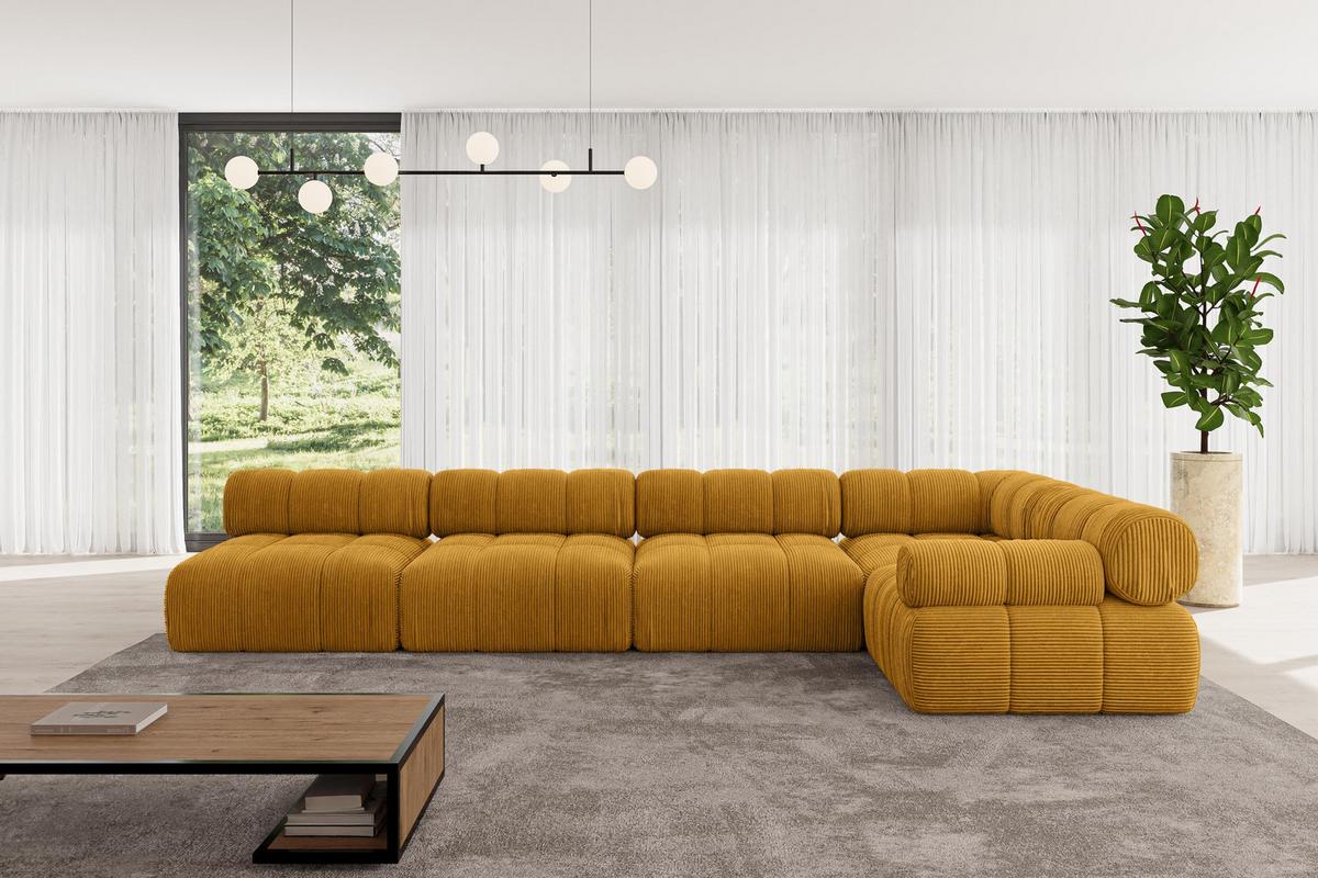 ECKSOFA modulares Sofa Mende-L3 - 380x190x70 cm Senfgelb Cord - Currygelb, Holzwerkstoff/Textil (380/190cm) - ALTDECOR