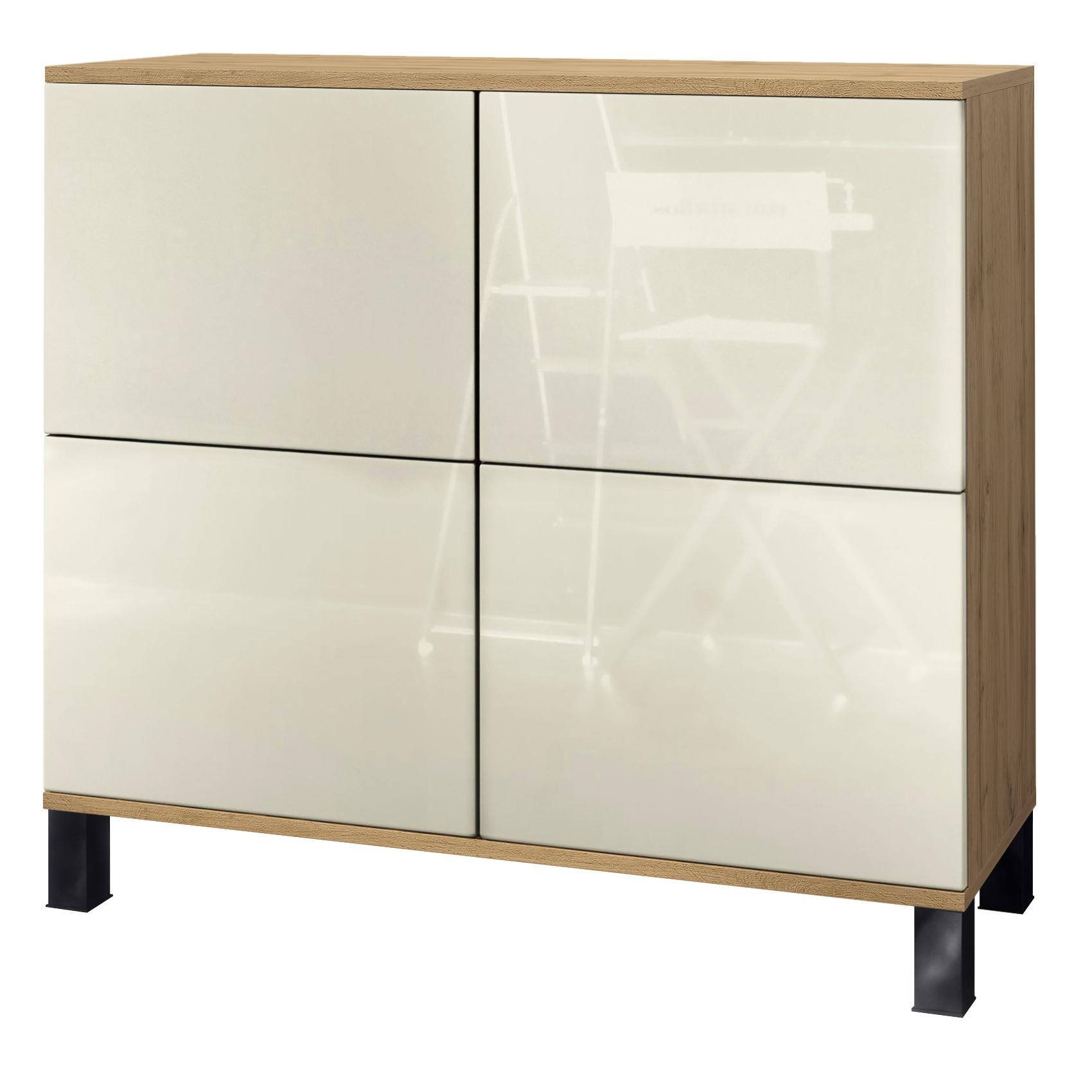 KOMMODE Rova Creme Hochglanz - Creme, Holzwerkstoff (92.5/84.5/35cm) - Vladon