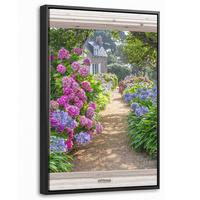 LEINWAND Bilder mit Rahmen - Hortensie - Durchsichtig - Blumen - Sommer - Lila - Weg - 40x60 - Lila, Textil (40/60cm) - MuchoWow