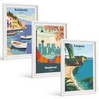 BILDER SET 3er Set - 40x60 cm Weißer Rahmen - Stadtansichten aus Griechenland, Kanada und Australien - Weiß, Kunststoff (40/60cm) - TULUP