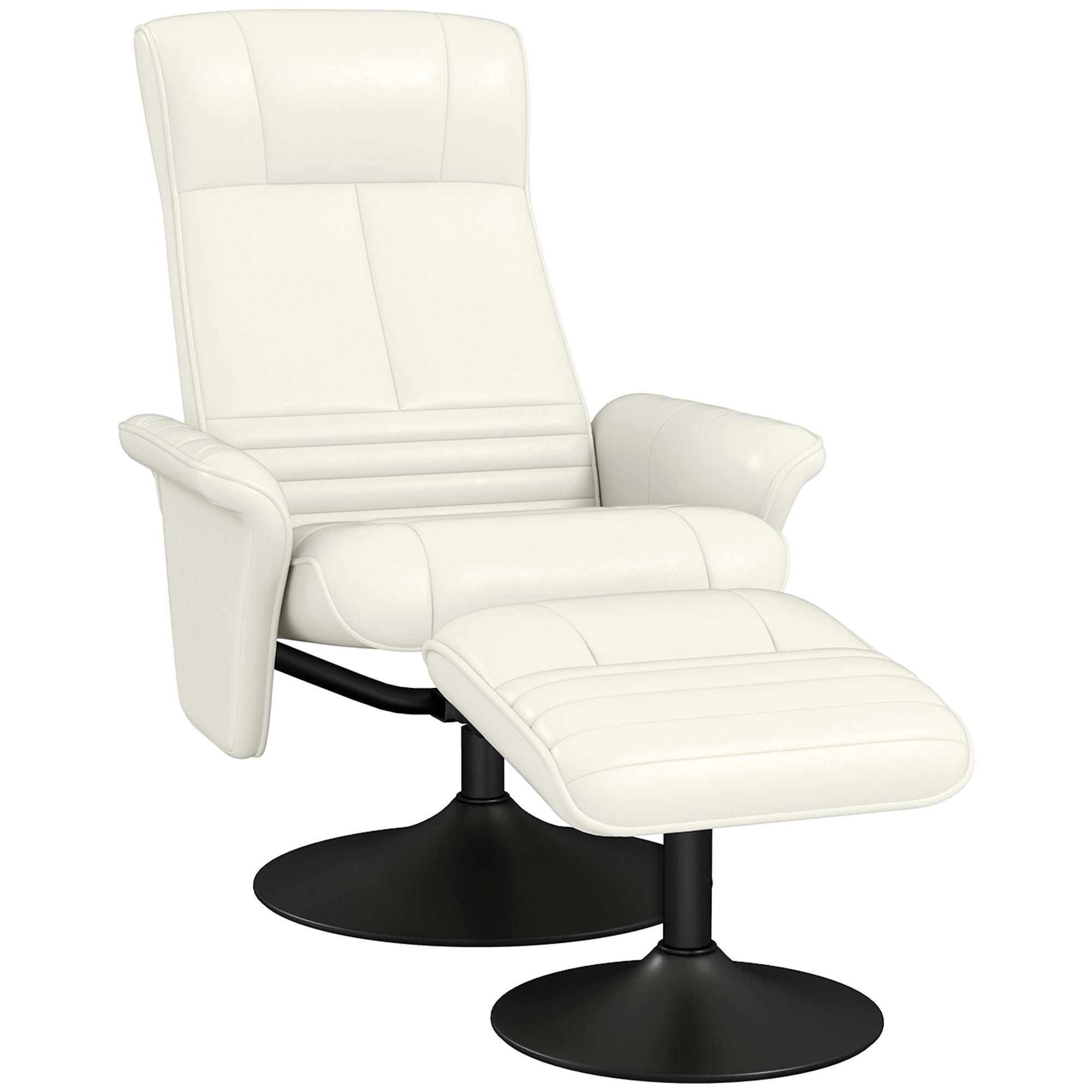 RELAXSESSEL mit Hocker Drehbarer Fernsehsessel mit Liegefunktion Mikrofasertuch - Creme/Schwarz, Textil/Metall (71/104/69cm) - HOMCOM