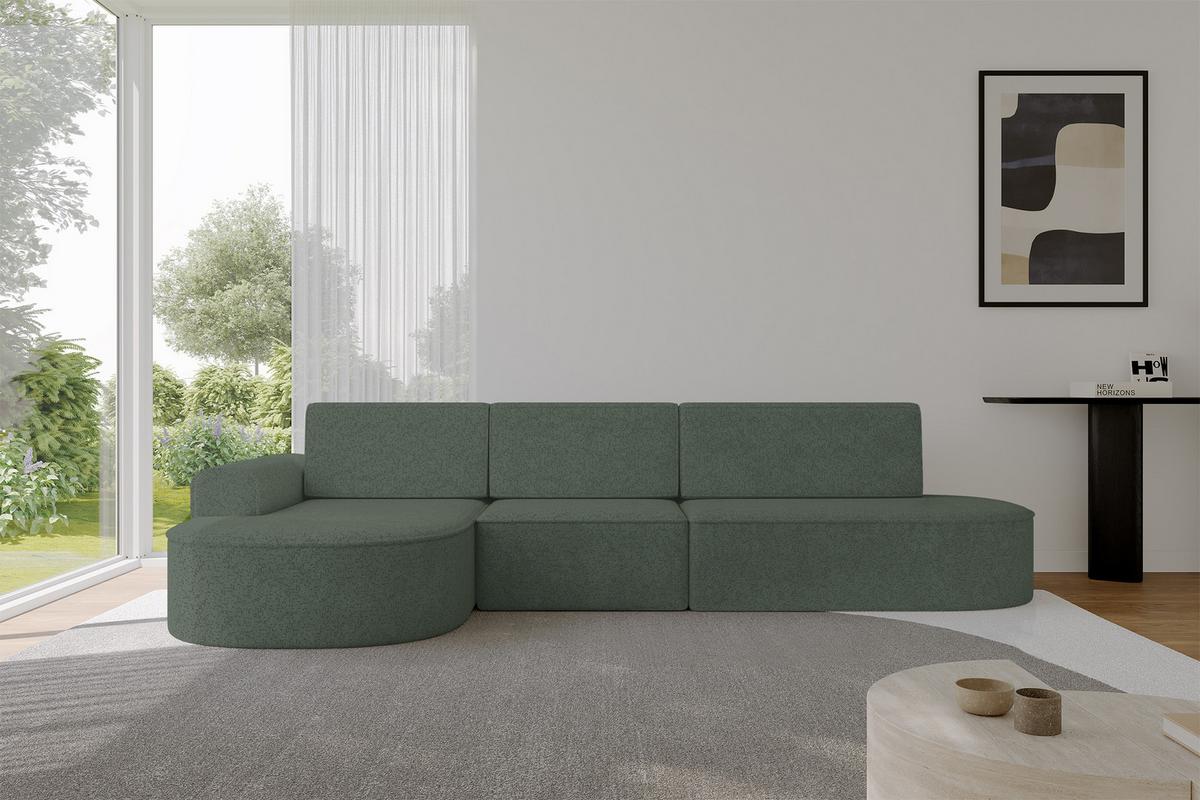 ECKSOFA mit Schlaffunktion Ottomane Links MARI L2-S 368X167X85 Grün Velours - Schwarz/Hellgrün, Holzwerkstoff/Kunststoff (368/167cm) - ALTDECOR