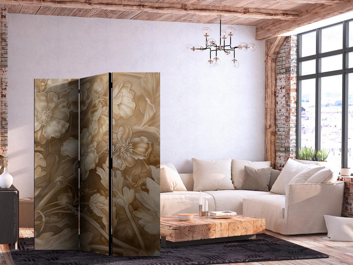 PARAVENT Beidseitig Bedruckter 3-tlg 135x172 cm Beige Blumen Vintage - Beige, Holz/Textil (135/172/3cm) - Muralo