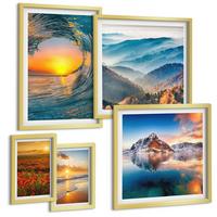 BILDER SET 5er Set - 50x50 cm & 20x30 cm & 40x60 cm Goldrahmen - Landschaften aus Bergen und Meeren im Westen - Goldfarben, Kunststoff (40/60cm) - TULUP