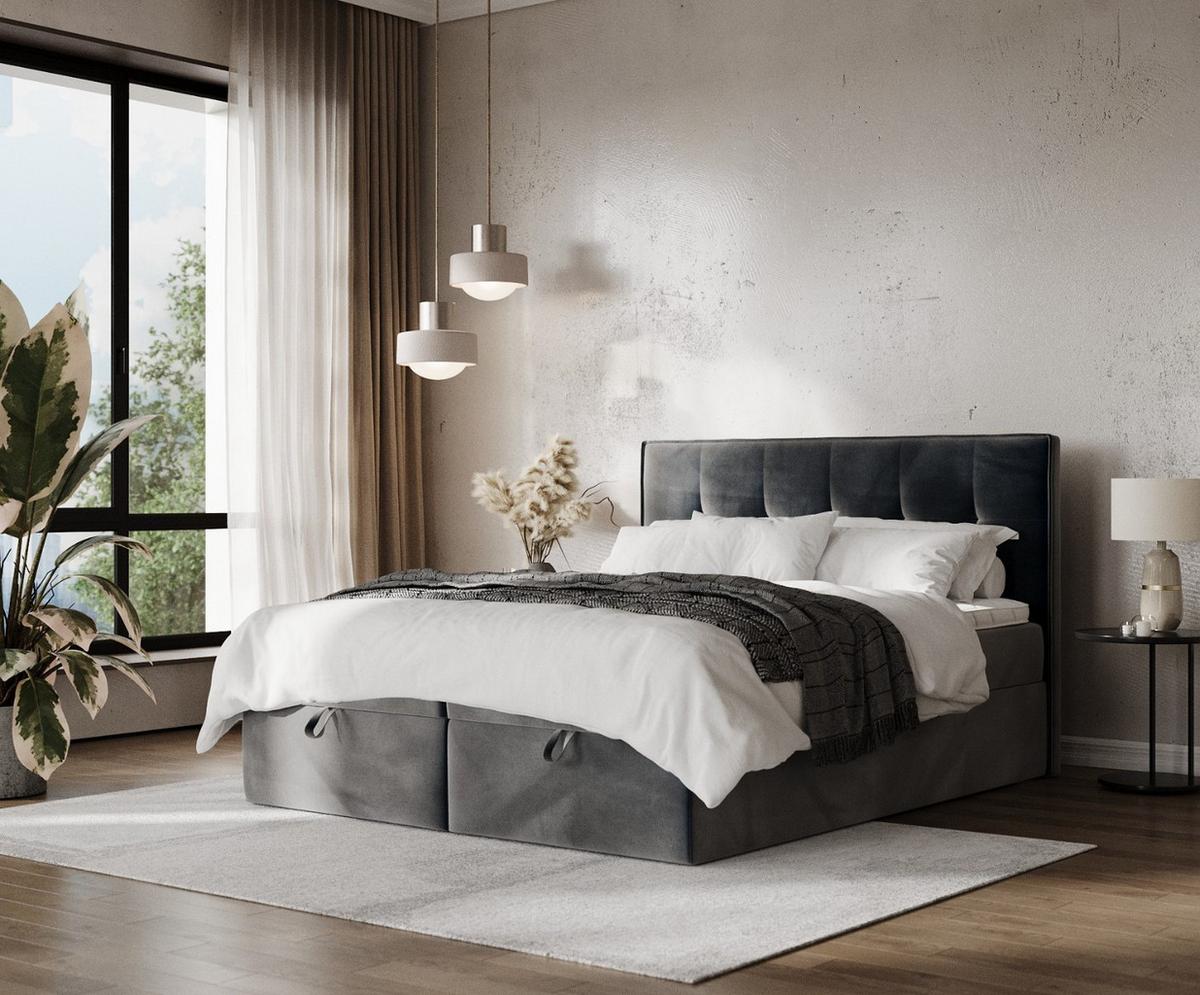 BOXBETT Tivra 160/200 cm Anthrazit im Paros Stoff - Anthrazit/Schwarz, Holz/Holzwerkstoff (160/200cm) - AltaBeds