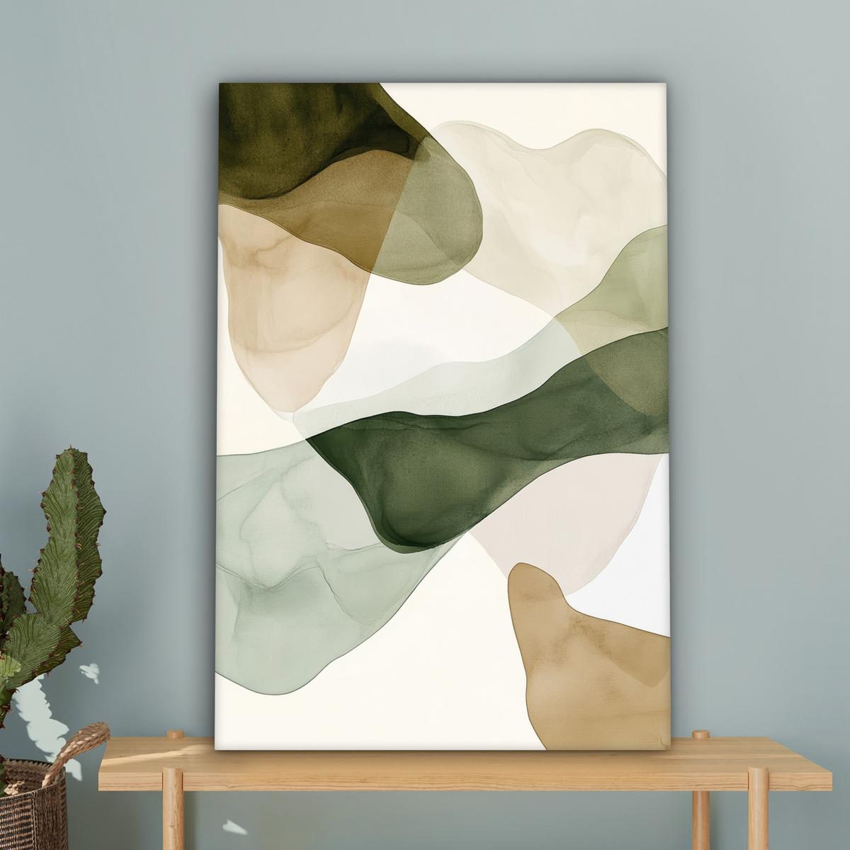 LEINWANDBILD Japandi - Abstrakt - Grün Wanddeko Schlafzimmer 60x90 cm - Salbeigrün, Textil (60/90cm) - MuchoWow