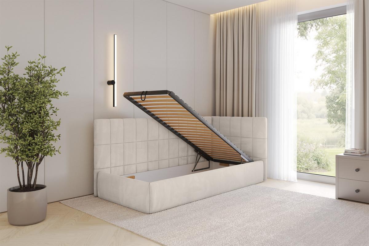 EINZELLBETT Jugendbett mit Bettkasten, Links - TULY 100x200 Beige - Ecru, Holzwerkstoff/Textil (100/200cm) - ALTDECOR