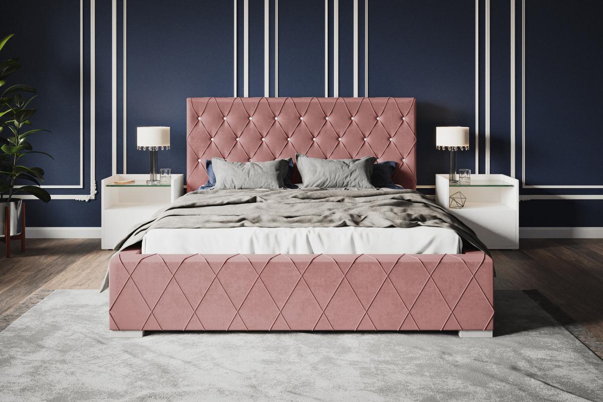 POLSTERBETT Berlin, 160x200 cm, mit Bettkasten und Lattenrost aus Holz, Velourstoff, Farbe: Rosa - Rosa, Holz/Kunststoff (160/200cm) - Alpi-Möbel