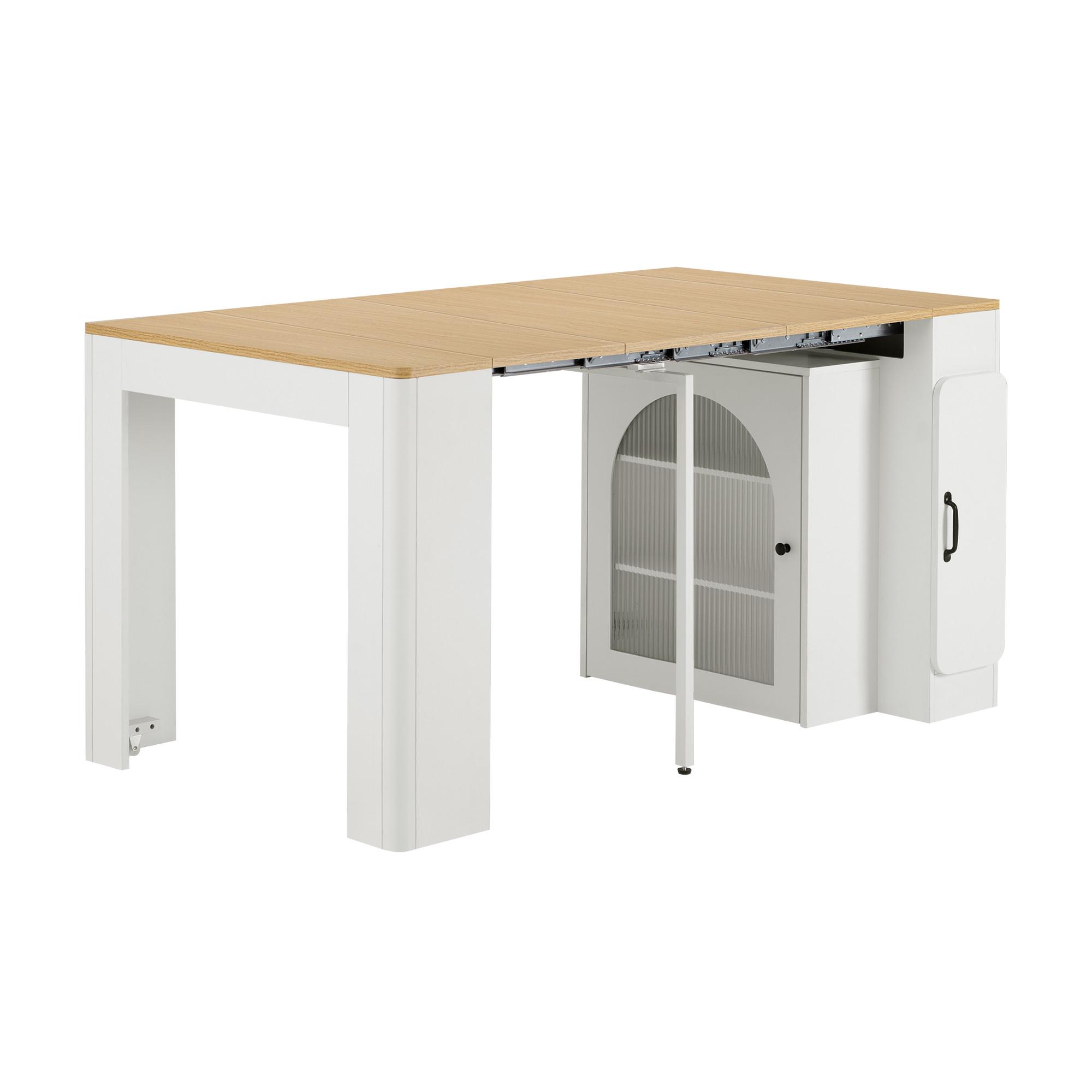KÜCHENINSEL Mobile & Ausziehbarer Esstisch (4-in-1) mit LED - Weiß, Glas/Holzwerkstoff (83/77/40cm) - Urban Meuble