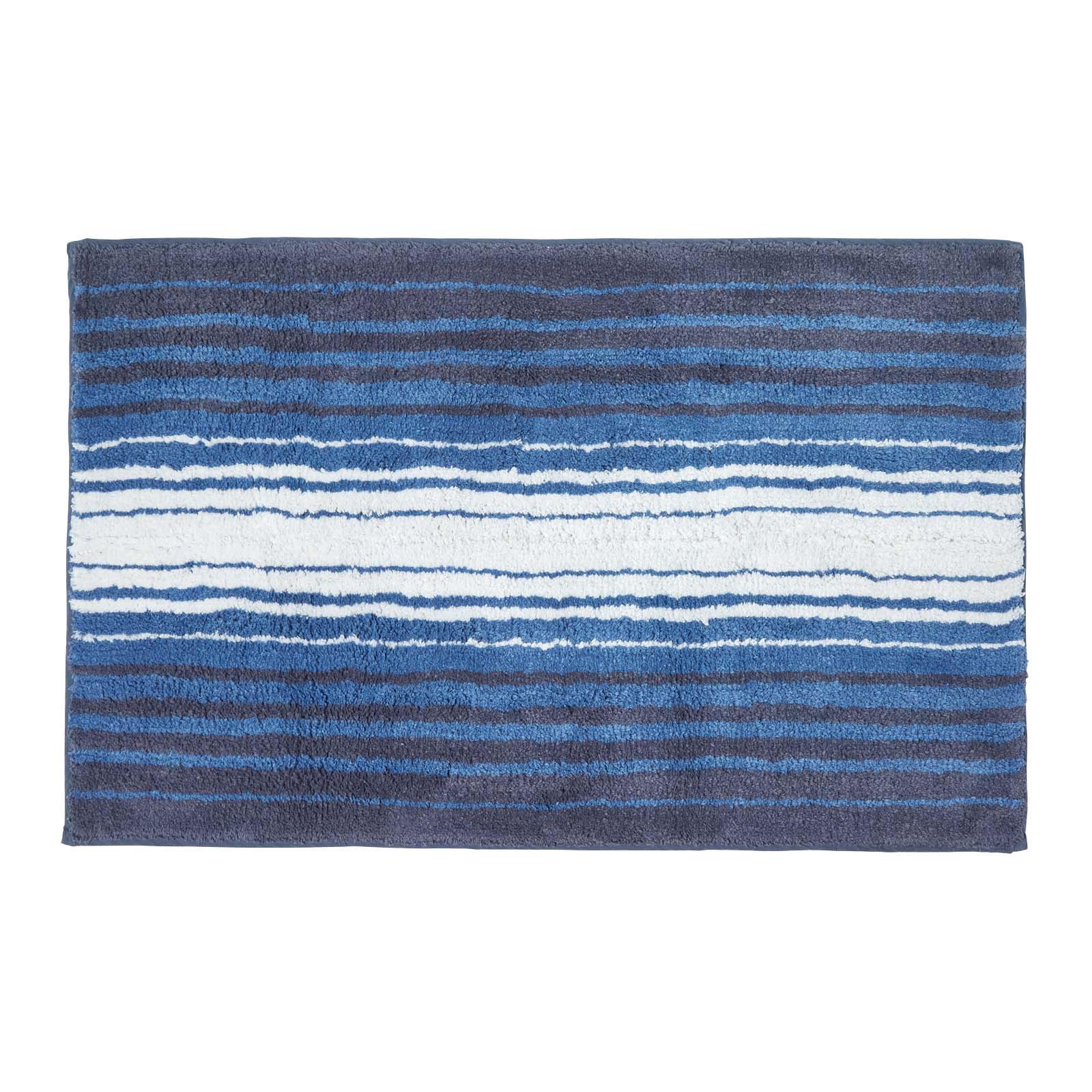 BADEMATTE 50/80 cm gestreift, Baumwolle - Blau, Textil (50/80cm) - Homescapes
